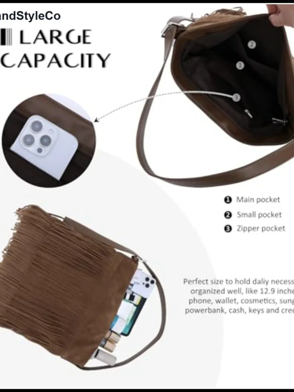 Fringe Hobo Bag for Women Vegan Faux Suede Leather Tassel Shoulder Bag
